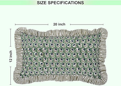 Ridhi Basil Green 100% Cotton Block Print Ruffle Lumbar Sham Cover Handmade - Image 5