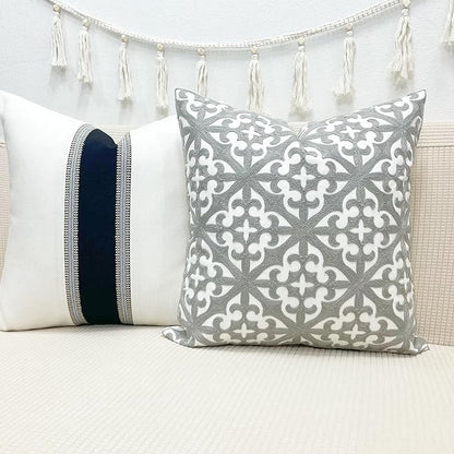 SLOW COW Embroidery Decorative Throw Pillow Cover Grey Kaleidoscope Design - Image 2