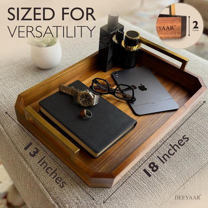 ottoman tray large wooden serving tray with handles, close-up detail