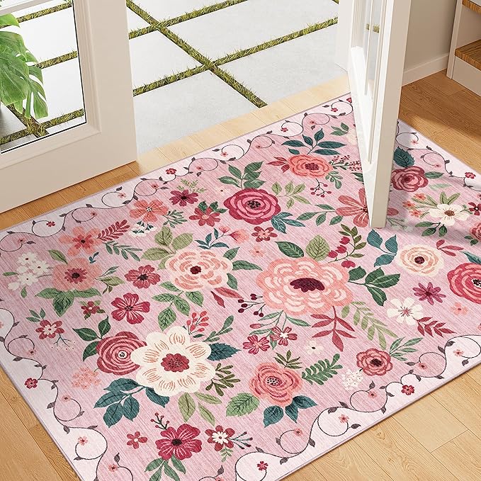 DUKINO 2x3 Rugs for Entryway, Floral Indoor Washable Door Mat, Non Slip Boho - Image 3