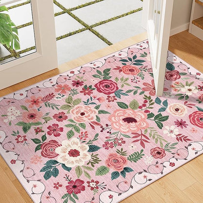 DUKINO 2x3 Rugs for Entryway, Floral Indoor Washable Door Mat, Non Slip Boho - Image 3