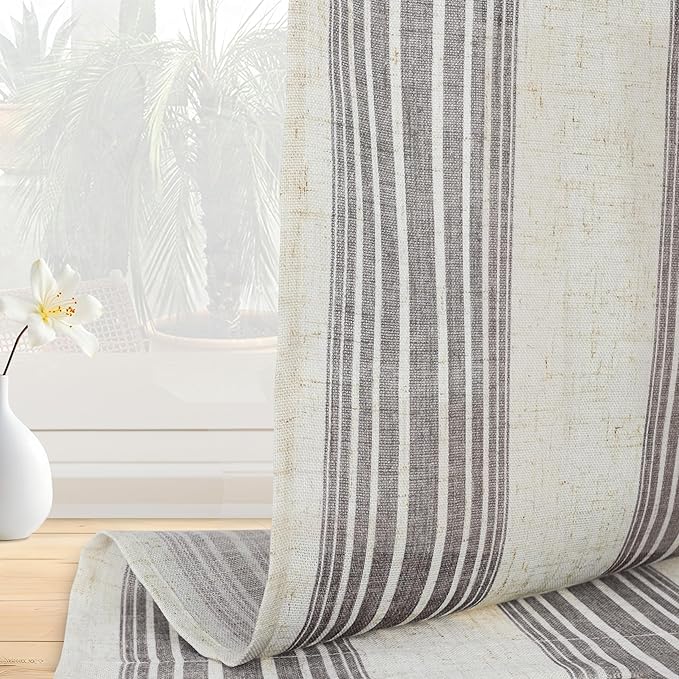 DriftAway Kitchen Curtains Striped Tier Linen Short Curtains Pinstripe Cafe - Image 6
