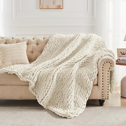 Carriediosa Chunky Knit Throw Blanket 50" X 60", 100% Hand Made Large Chenille - Image 6