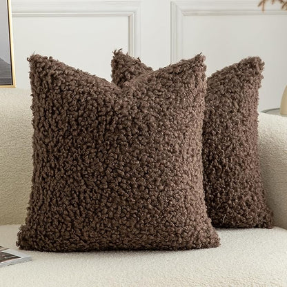Pack of 2 Curly Teddy Wool Faux Fur Throw Pillow Covers Fuzzy Accent Soft by Joyouth