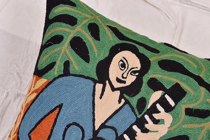 The Music Matisse Decorative Pillow Cover Handembroidered Wool 18x18 - Image 6