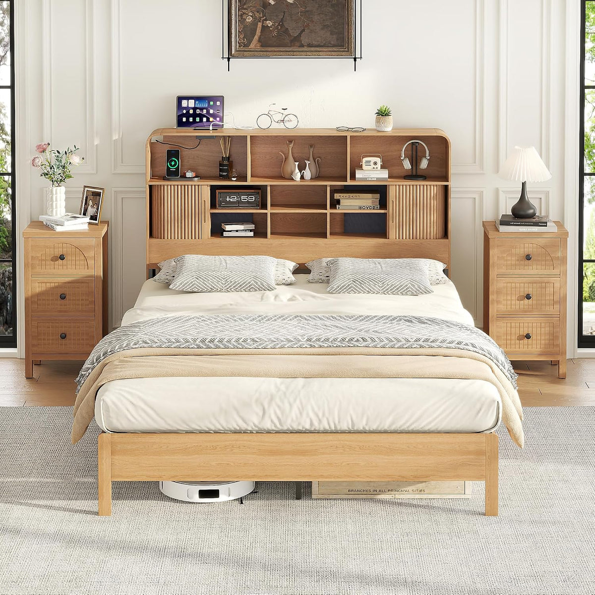 lxsxlome queen size bed frame with headboard and, view 9