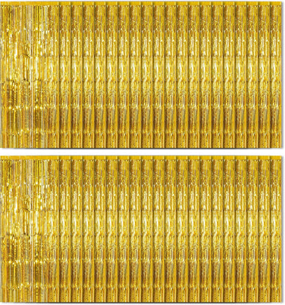 40 Pack Gold Foil Curtain Backdrop Metallic Tinsel Foil Fringe Curtains Photo Booth Props for Birthday Party Decoration Christmas Holiday Halloween New Year Party Supply