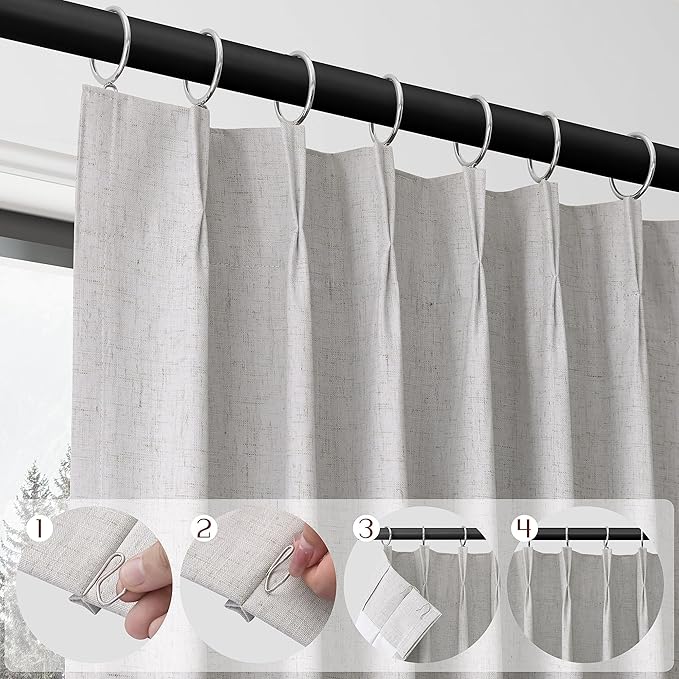 Silver Birch 100% Blackout Pinch Pleated Linen Curtains 108 Inches Long - Image 3