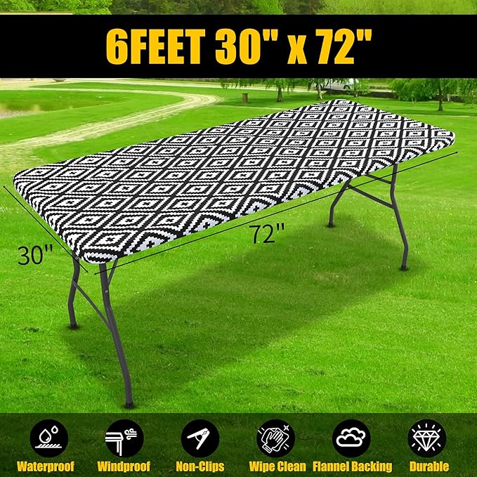 Smiry Rectangle Picnic Table Cloth, Waterproof Elastic Fitted Outdoor - Image 7
