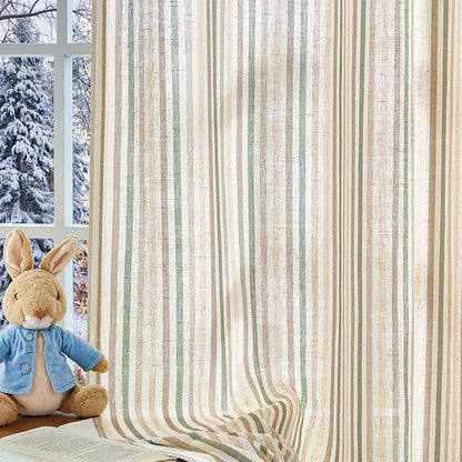 Vangao Linen Striped Green Curtains Boho Tickingstripe Light Filtering Nursery - Image 8