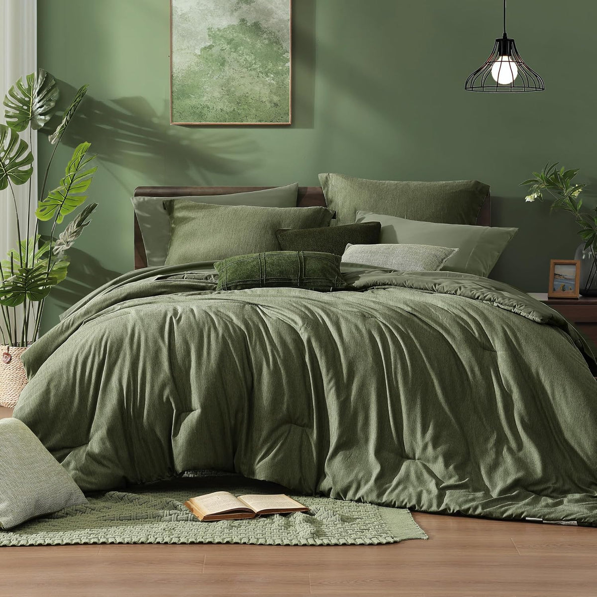 monbix king size comforter set olive green 7, main product view