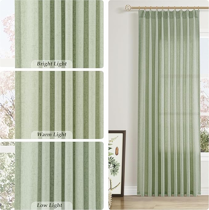 Mist Sage Pinch Pleated Linen Curtains 72 Inch Length 2 Panels - Image 4
