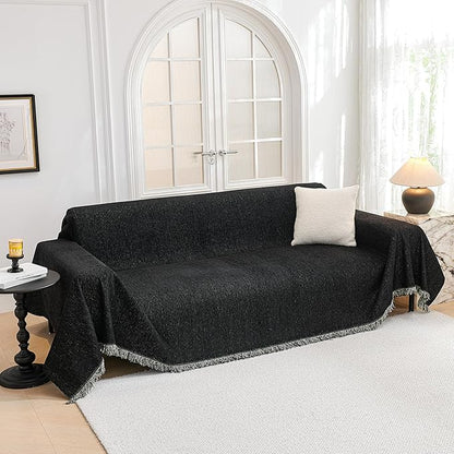 MYSKY HOME Black Couch Cover for 2 Cushion Sofa, Sectional L Shape Throw by MYSKYHOME