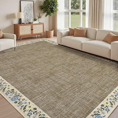 GarveeHome Washable Living Room Rug 9x12 Floral Bordered Area Rugs Soft Thin by GarveeHome