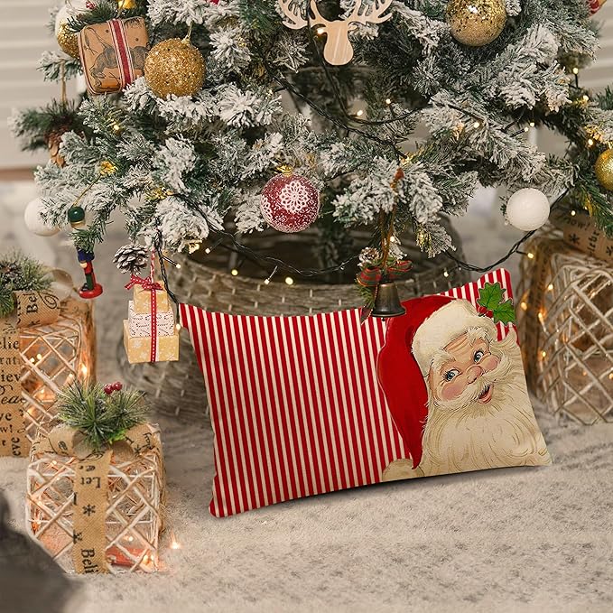 Decor Christmas Pillow Covers 12X20 Inch Elegant Red Striped Throw Pillow - Image 5