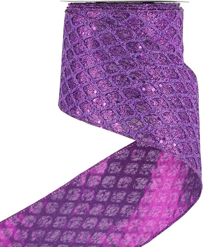 HUIHUANG Purple Wired Christmas Ribbon 4 inch Purple Glitter Wired Ribbon by HUIHUANG
