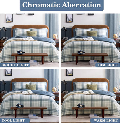 plaid full size comforter set blue grey 7, front angle view