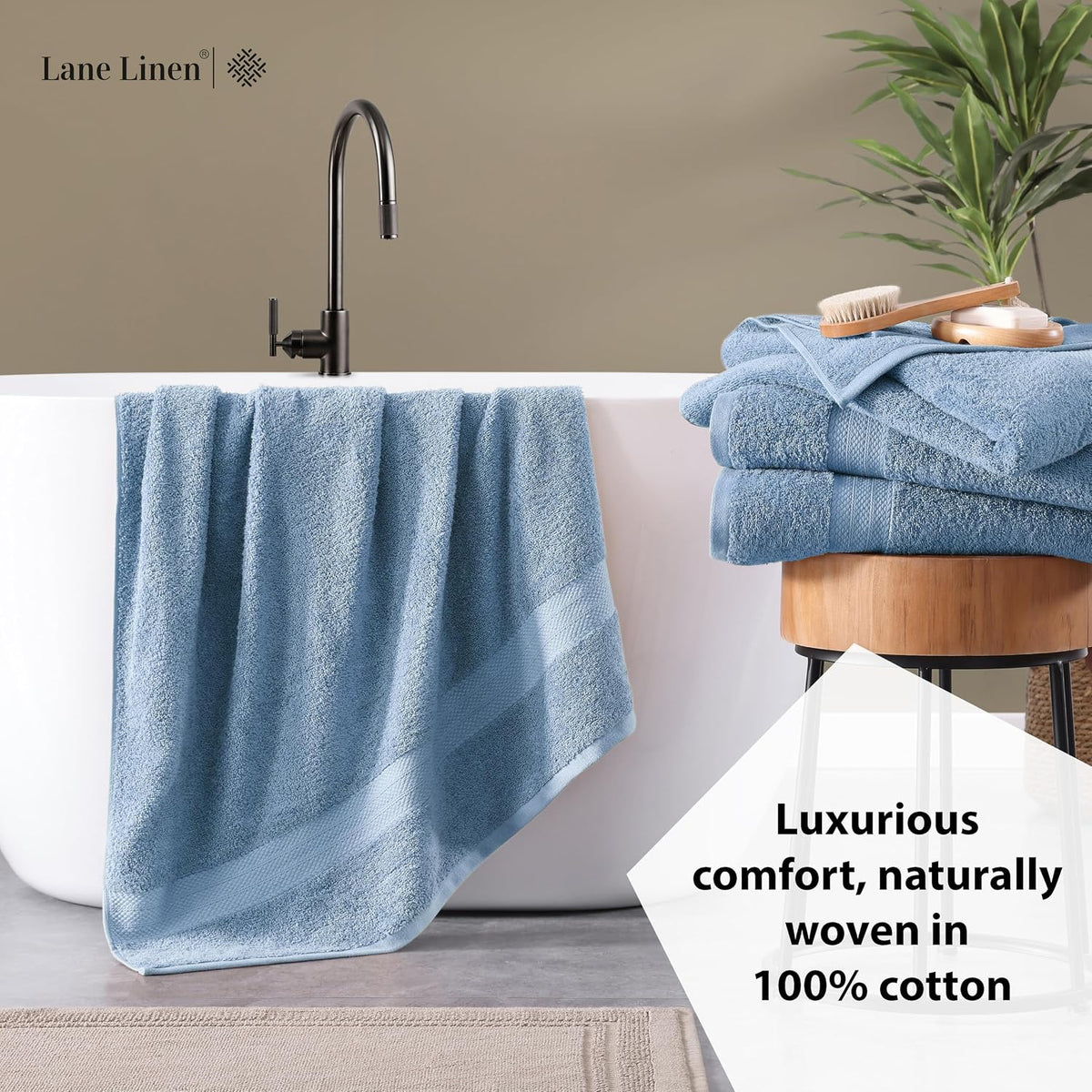 lane linen towel set soft absorbent quick dry, side view