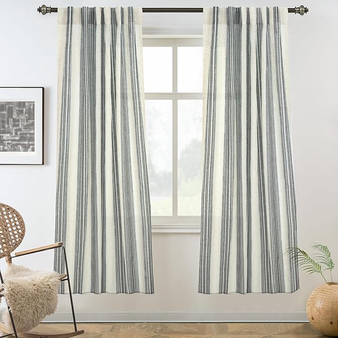 DriftAway Farmhouse Vertical Striped Linen Blend Textured Light Filtering Semi by DriftAway