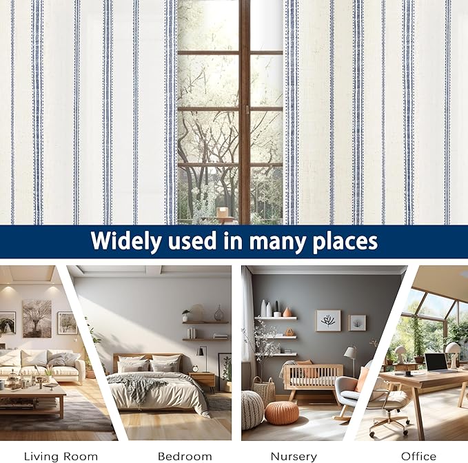 DriftAway Farmhouse Vertical Striped Linen Blend Textured Light Filtering Semi - Image 7