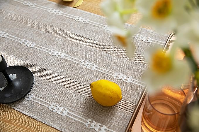 ZeeMart Farmhouse Braided Striped Table Runner, Rustic Beige Table Runners 48 - Image 6