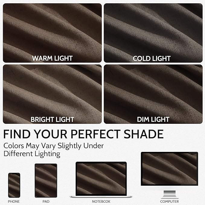 Nanspring Chocolate Linen Blend Light Filtering Back Tab Curtains 102 Inches - Image 4
