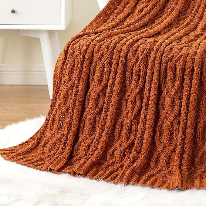 Battilo Caramel Throw Blanket for Couch, Rust Throw, Super Soft Warm Chenille - Image 6