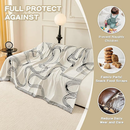 MEETSKY Boho Couch Cover Sofa Covers, Chenille Black Line Couch Covers - Image 4