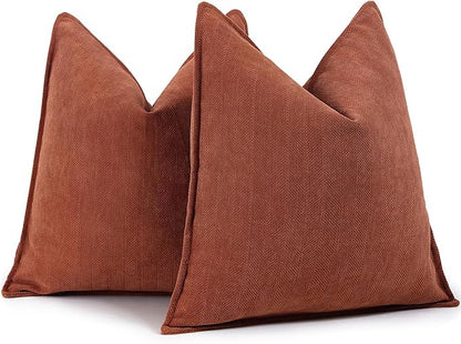 ZWJD Throw Rust Pillow Covers 22x22 Set of 2 Chenille Fall Pillow Covers by ZWJD