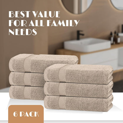 wealuxe taupe bath towels 24x50 - 6 pack, side view
