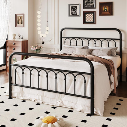 sha cerlin queen size metal platform bed frame, close-up detail