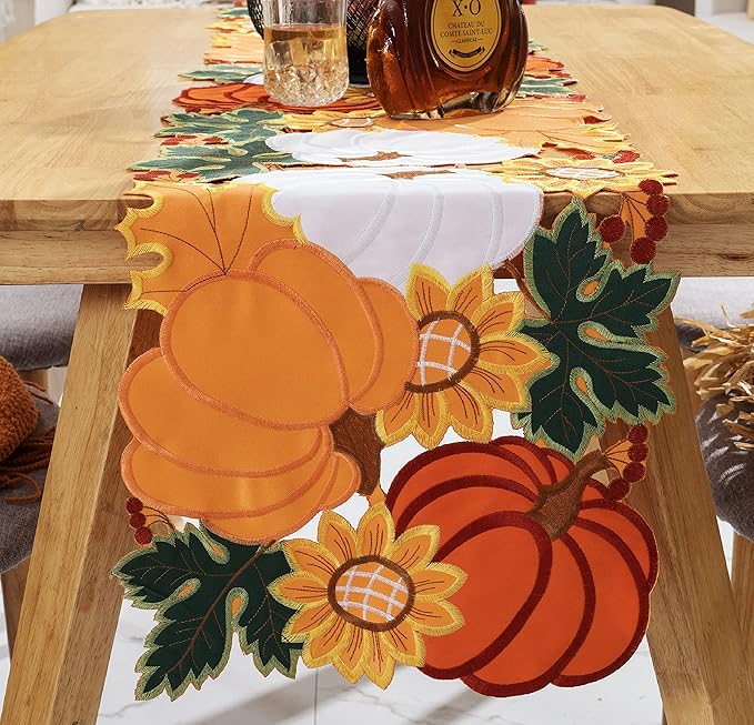 Thanksgiving Table Runner Embroidery Cutout Pumpkin Fall Table Runners Kitchen by Homesunshine
