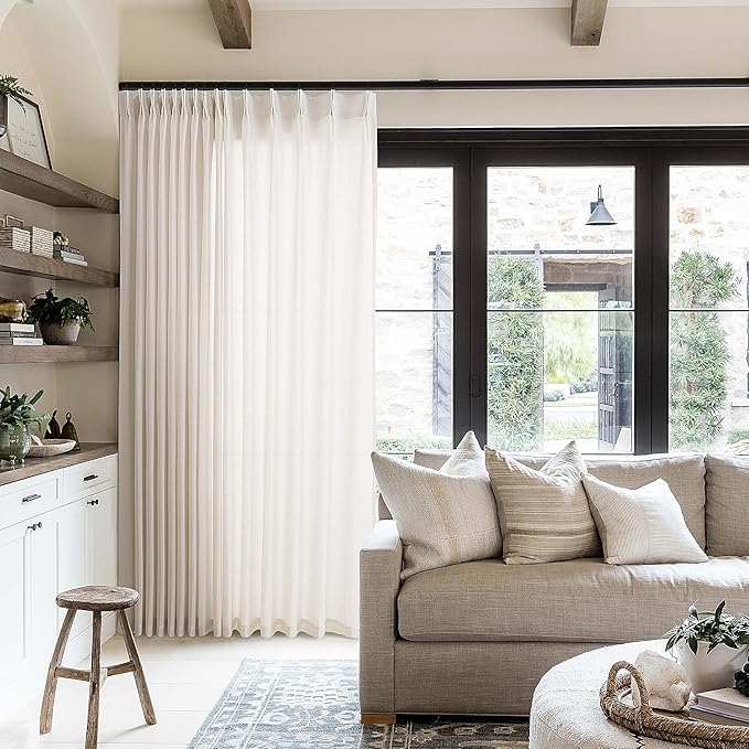 Cream Patio Sliding Door Curtains 100 Width 102 Inches Long Pinch Pleated - Image 7