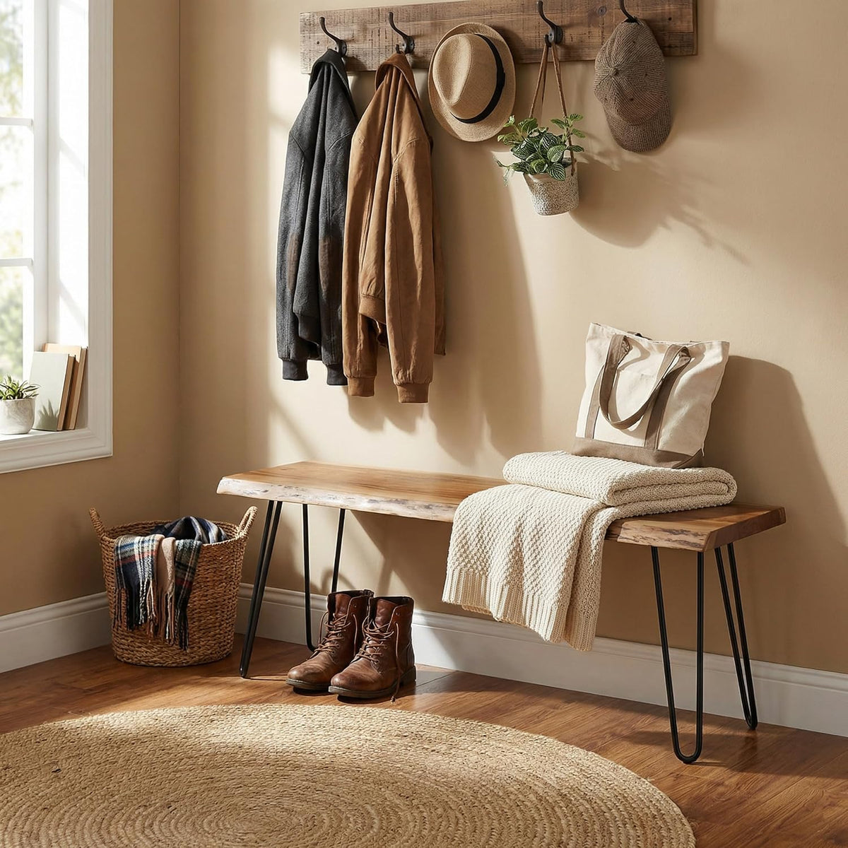 alaterre live edge solid wood entryway bench with on a desk or shelf