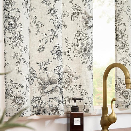 jinchan Linen Kitchen French Floral Tier Curtains 30 Inch Farmhouse Vintage - Image 2