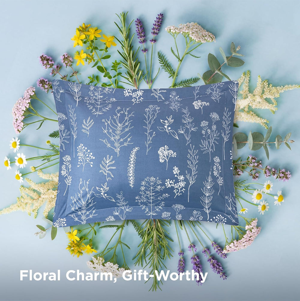 Bedsure Floral Comforter Set Cute Bedding Set Queen Reversible Infinity Blue