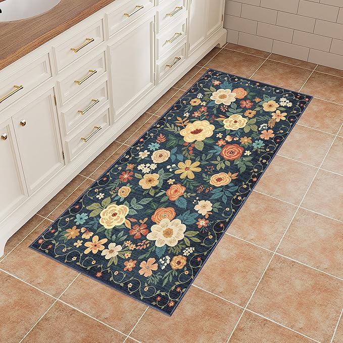 DUKINO 2x4 Rug for Entryway, Washable Kitchen Floral Runner Rug - Image 4