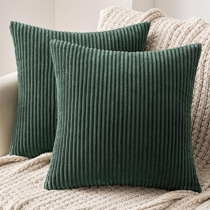 MIULEE Pack of 2 Army Green Corduroy Pillow Covers Soft Boho Striped Throw by MIULEE
