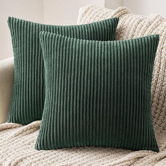 MIULEE Pack of 2 Army Green Corduroy Pillow Covers Soft Boho Striped Throw by MIULEE
