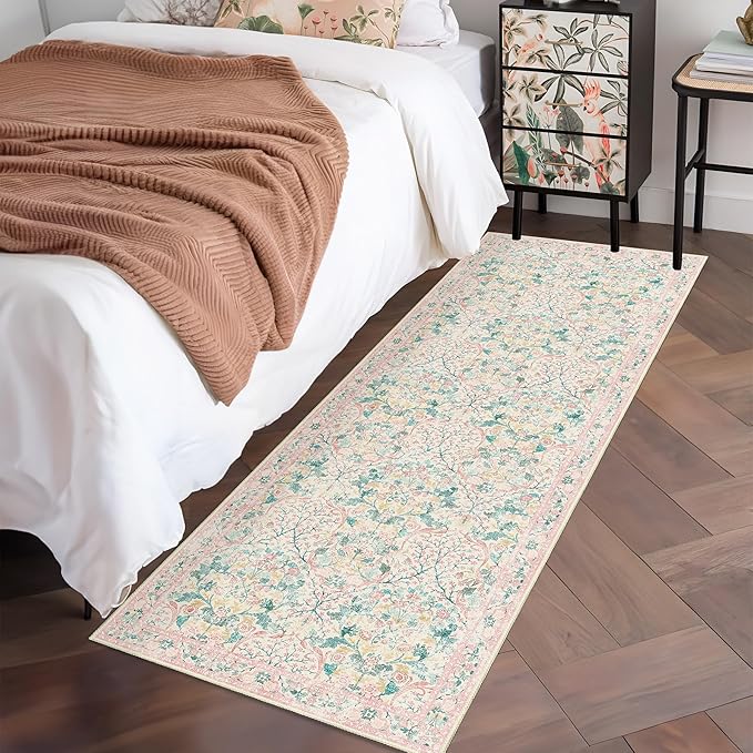 MUJOO Washable Runner Rug Pink, Floral 2x6 Runners - Image 2