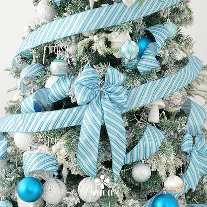 MEEDEE Blue Diagonal Stripe Ribbon 2.5 Inch Blue Satin - Image 6