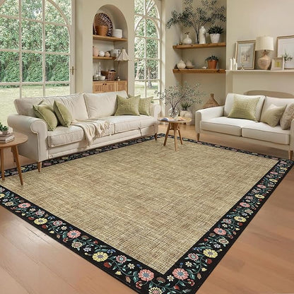 GarveeHome Washable Living Room Rug 9x12 Floral Bordered Area Rugs Soft Thin by GarveeHome