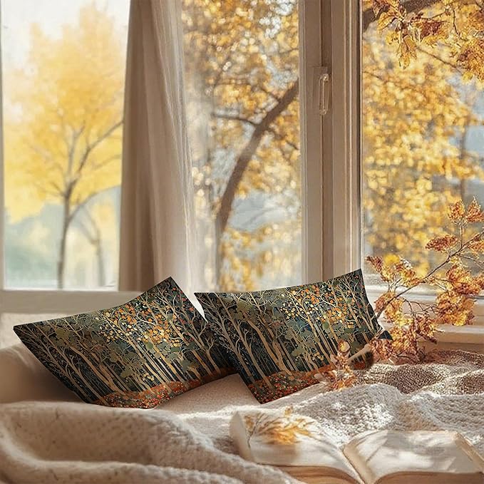 Rustic Autumn Forest Pillow Covers 20x12 Set of 2, Fall Home Room Decor - Image 6