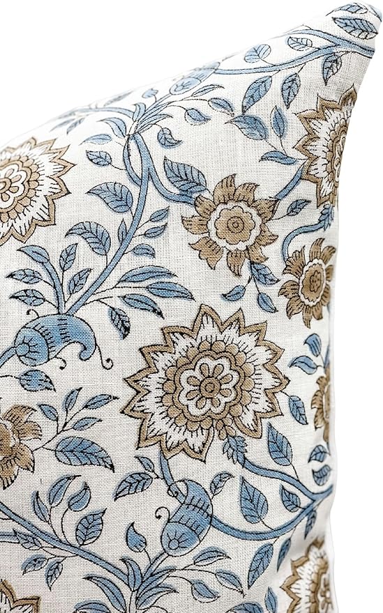 Designer Floral Print on Off White Linen Pillow Cover, Boho Décor Pillow - Image 5