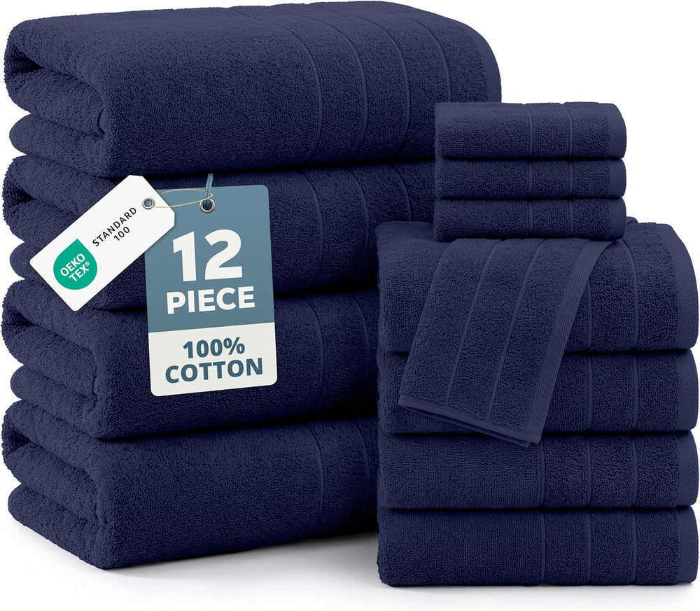 Casa Platino Bathroom Towel Set 12 Piece Soft Absorbent Quick Dry - Navy