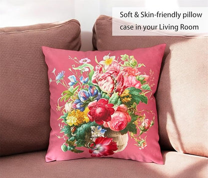 Vintage Pink Floral Bouquet 24x24 Plush Throw Pillow Case, Double-Sided Printed - Image 4
