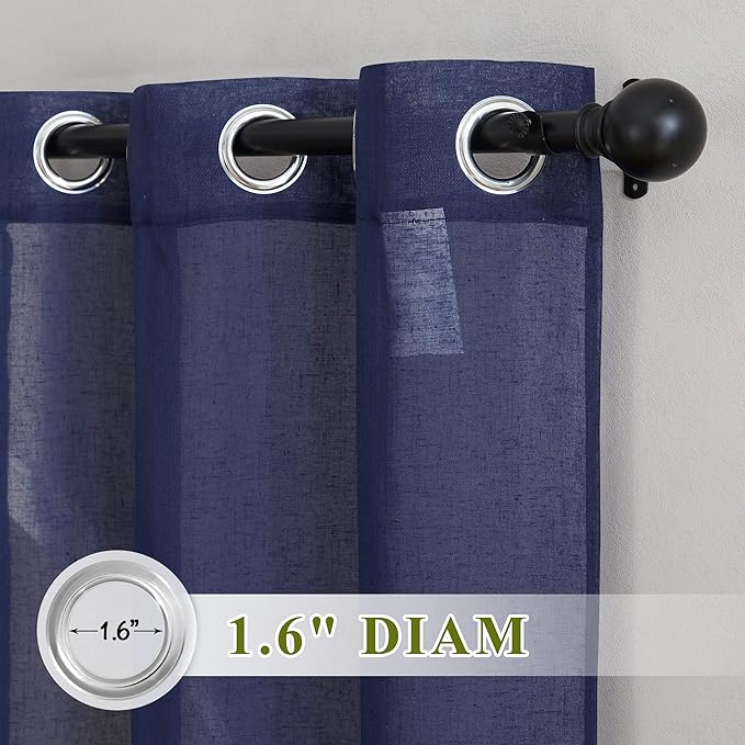 NICETOWN Linen Sheer Curtains for Bedroom, Grommet Semi Sheer Vintage Linen - Image 2
