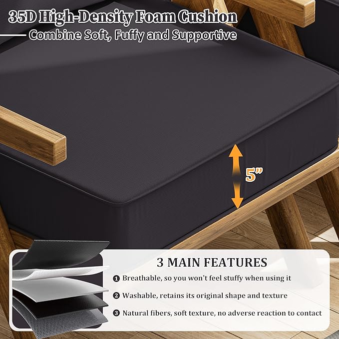 Outdoor Seat Cushion Set 24 L × 24 W × 5 H Inch Waterproof & Fade Resistant - Image 3