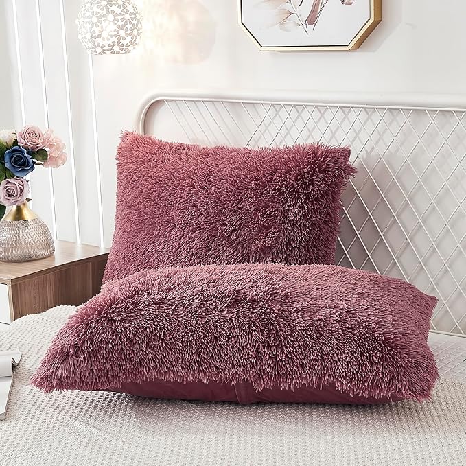 Uhamho Set of 2 Pillowcases Faux Fur Throw Pillow Covers King Size Shams Soft by Uhamho