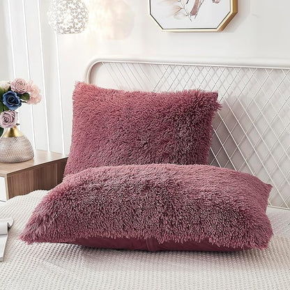 Uhamho Set of 2 Pillowcases Faux Fur Throw Pillow Covers King Size Shams Soft by Uhamho